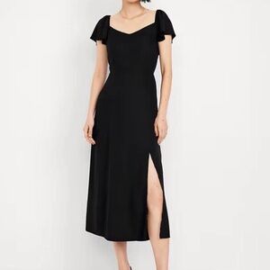 Old Navy Black Midi Dress with Flutter Sleeves and Side Slit